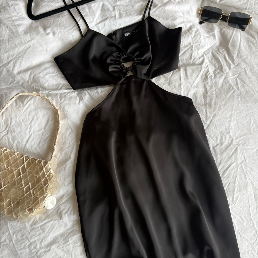 Zara Black Cut Out Tie Front Slip Dress